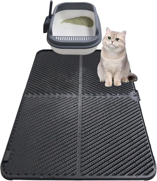 Silicone Cat Litter Mat,Extra Large Litter Trapping Mat,Waterproof Litter Box Mat for Floor,Easy Clean,Non-Slip Litter Catcher Mat,Cat Supplies Needs (Black, 31x23x0.26 in)