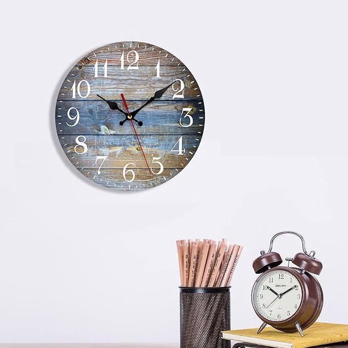 ArtSocket Wooden Wall Clock Silent Non-Ticking, Wood Old Retro Vintage Wooden Round Rustic Coastal Wall Clocks Decor for Home Kitchen Living Room Office, Battery Operated(12 Inch)