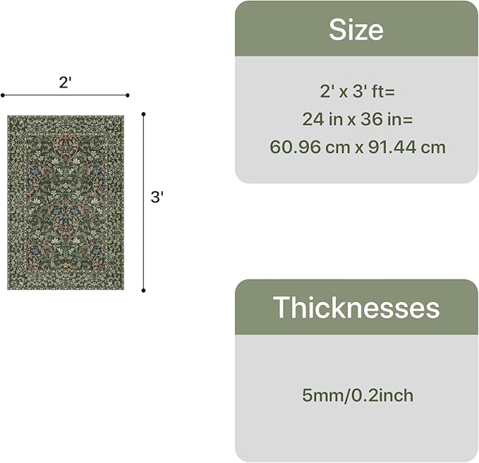 GENIMO Washable Small Rug 2x3, Non-Slip Entryway Mat for Front Door, Kitchen, Bathroom, Laundry, Vintage Boho Floral Thin Carpet Indoor Décor, Emerald Green