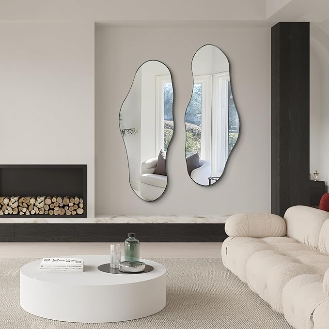 Large Irregular Mirror, 55"x22" Asymmetrical Wall Mirrors with Metal Frame, Big Abstract Mirror Decorative, Modern Unique Shaped Mirrors for Living Room Bathroom Bedroom Hallway Entryway