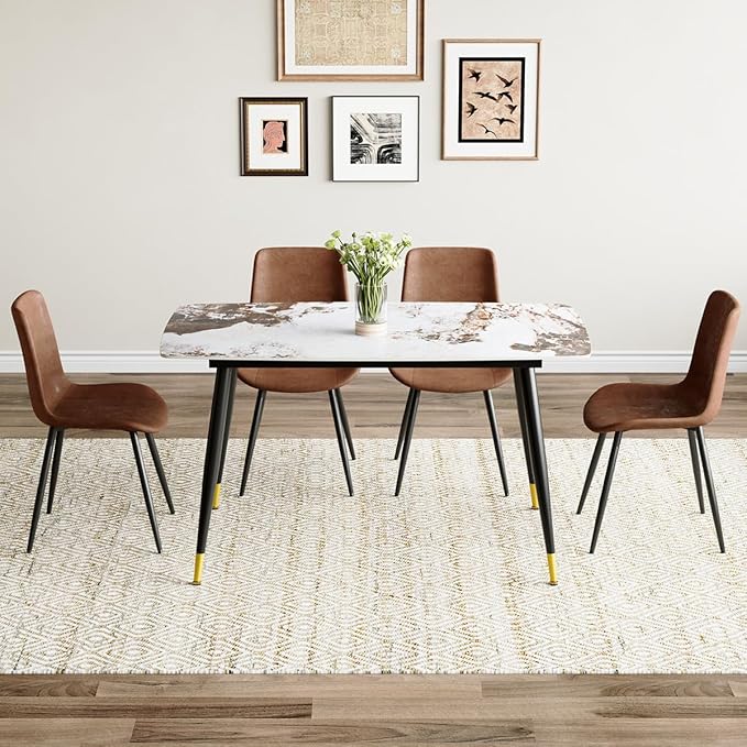 Small Dining Table Set for 4，50'' Sintered Stone Table with 4 Chair Dining Table Set, Easy to Assemble，Suitable for Small Spaces