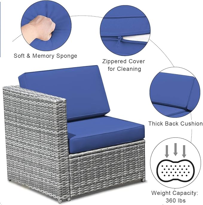 HAPPYGRILL 8 Pieces Patio Furniture Set Outdoor PE Rattan Conversation Set with Storage Box, Sectional Wicker Sofa Set with Coffee Table and Cushions for Garden Backyard