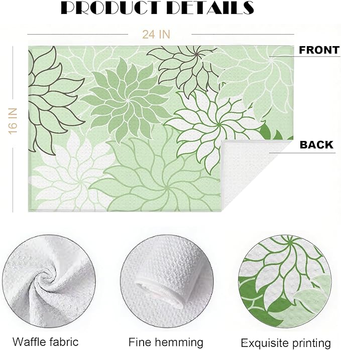 Boho Floral Abstract Waffle Towels, Flower Hand Towel for Bathroom Decor, 16x24 Inch Neutral Green Flower Dish Tea Towel Decor for Kitchen/Bath/SPA,Gift for Friends.