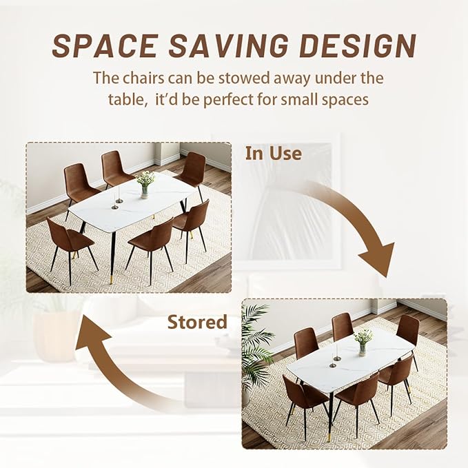 Dining Room Table Set for 6, Dining Table Set for 6 with Chairs, Sintered Stone Dining Set for 6, Easy to Assemble