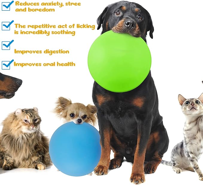 Patelai 2 Pcs Dog Enrichment Lick Bowls Silicone Freeze Bowls Interactive Cat Licking Mats Slow Feeders for Pet Oral Health Boredom Anxiety Relief, Wobble or Stay Put(Green, Blue,Bone)