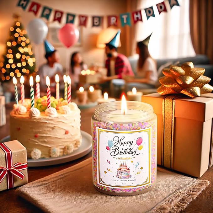 Birthday Candles Gifts for Women, Birthday Gifts for Women Men, 9 oz Happy Birthday Candle with Vanilla Birthday Cake Scent, Women Friendship Ideas