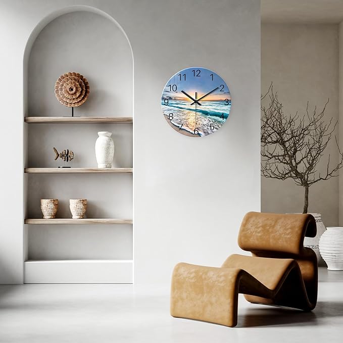 20 Inch Big Wall Clocks for Living Room Decor Analog Glass Wall Clock Non Ticking Beach Wall Clock Battery Operated
