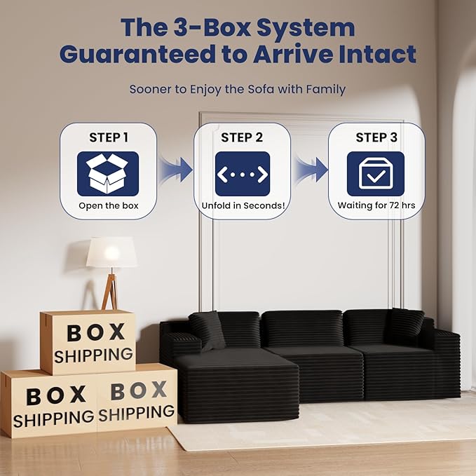 Bashaw 108" Cloud Sectional Couch Sofa with L-Shape Chaise, Modern Modular Sofa Couch Upholstered Couches for Living Room Bedroom, No Assembly Required (Black, L Shape)