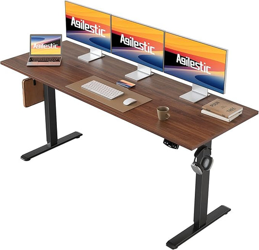 Agilestic Electric Standing Desk, 63 x 24 Inches Height Adjustable Desk, Sit Stand up Desk for Work Office Home, Ergonomic Rising Computer Table with Memory Preset, Dark Walnut