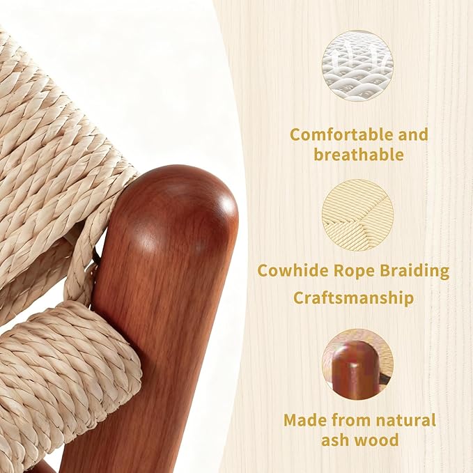 Wishbone Chair Natural Solid Wood Dining Chair/Hans Vegner Y Chair Rattan and Wood Accent Armrest Chairs Set of 4 (Ash Wood - Walnut)