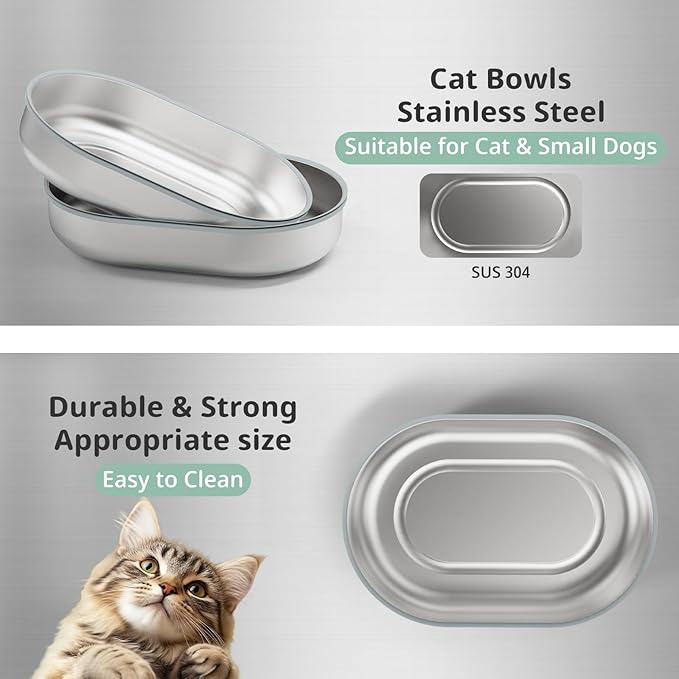 Stainless Steel Bowl for Automatic Microchip Cat Pet Feeder, Sealing Ring Design for Keeping Food Fresh and Reducing Odor, SUS 304, Easy to Clean, 2 Bowls & 1 Mat Set