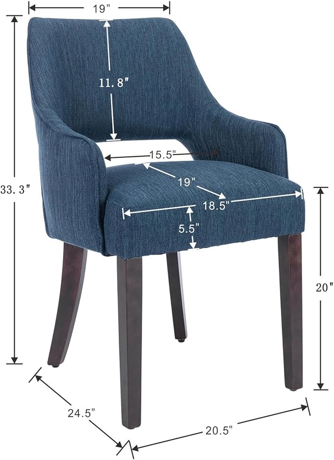 Farmhouse Dining Chairs Set of 2 Upholstered Linen Kitchen Chairs Accent Side Chair with Solid Wood Legs/Armrest for Living Room/Dining Room/Bedroom/Restaurant, Blue