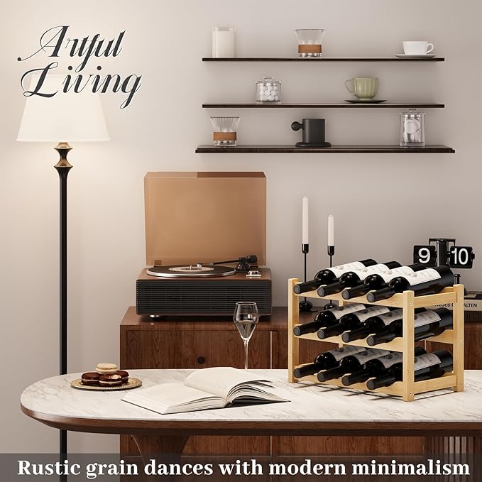 Wine Rack，Bamboo Wine Storage Cabinet Shelf，Countertop Wine Shelf- Freestanding Wine Holder for Kitchen & Pantry (Natural, 3-Tier)