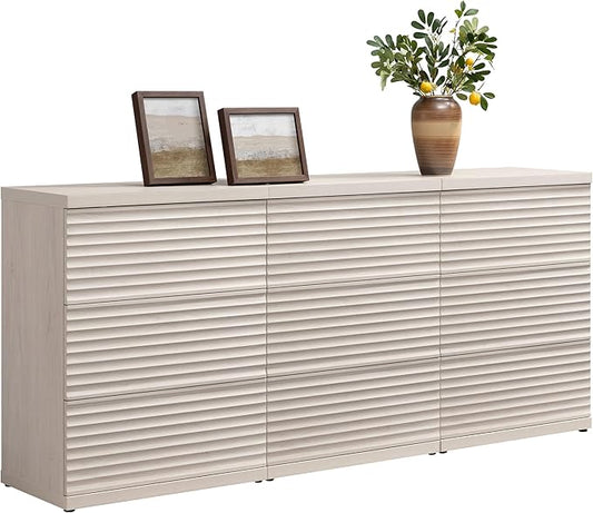 SICOTAS Fluted Buffet Storage Cabinet with Larger Drawers, Modern Accent Sideboard Credenza with Storage, Mid Century Media Console Coffee Bar Table for Dining Room Hallway Kitchen (3 Pieces)