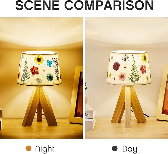 Hortsun Pressed Flower Lamp Vintage Table Small Lamp Cottagecore Decor Boho Night Light Decorative Rustic Night Light for Bedroom, Living Room or Office, Christmas Gift for Women(Triangle Style)