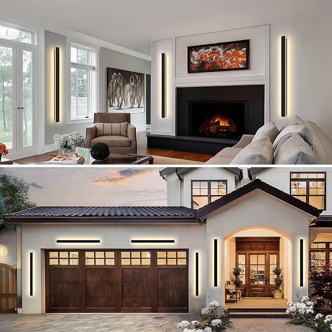 Modern Outdoor Wall Lights, 39.4Inch Black LED 3000K IP65 Waterproof Outdoor Linear Wall Sconces Exterior Lighting Fixture Porch Wall Light for House, Front Door, Garage