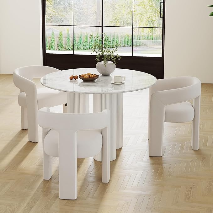 Modern Barrel Dining Chairs Set of 3, Velvet Upholstered Accent Side Chair with Arms Comfy Makeup Vanity Chairs, Dining Living Room Kitchen Chairs, Beige