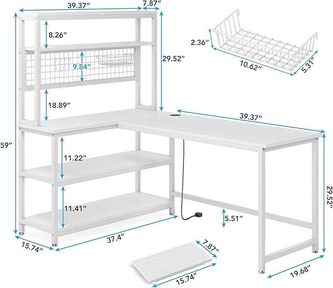 Tribesigns 55" Large Computer Desk with Wireless Charging 5 Storage Shelves, Office Desk Study Table Writing Desk Workstation with Hutch Bookshelf for Home Office (All White)