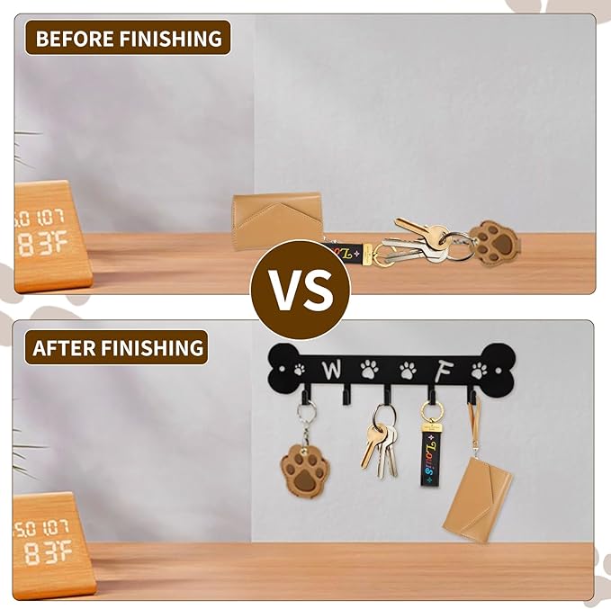 Dog Leash Holder for Wall Key Hooks Decorative, 5 Hooks 11×2.75 inch for Wall Decorative Animal Storage Rack Adhesive, Black Key Holder wall Mount for Entrance Living Room Kitchen-Dog Lovers Gifts