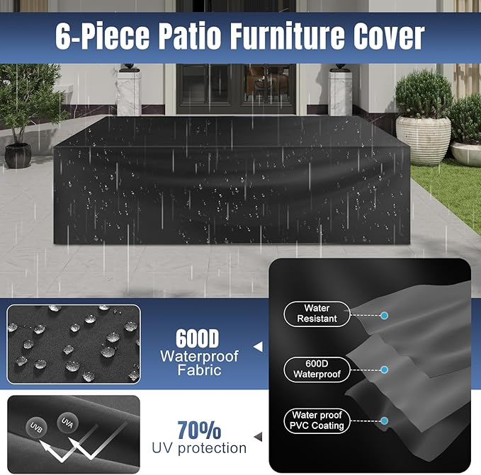 Aoxun 6 Pieces Patio Furniture Set Wicker Rattan Outdoor Sectional Conversation Set with Coffee Table and 4” Thickened Cushions, Gray Black (Waterproof Cover Included)