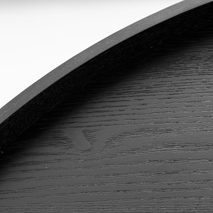 20 inch Round Solid Wood Serving Tray Extra Large Tea Coffee Snack Food Meals Serving Plate Non-Slip Kitchen Party Bar Server Ottoman Tray Breakfast Tray with Raised Edges Black