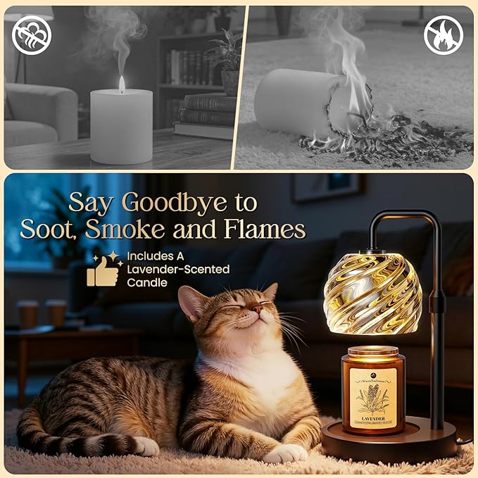 WarmEmbrace Candle Warmer Lamp with Lavender Candle Set, Electric Wax Warmer Lamp with Auto Timer & 4 Dimmable Lights, Adjustable Height for Jar Candles, Elegant Home Decor Gift for Women, Black