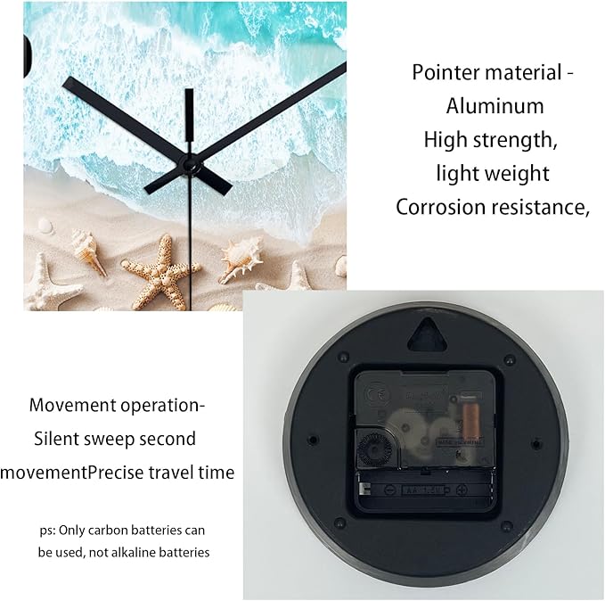 XNM Office Clock Wall Glass Blue Decorative Wall Clocks Battery Operated 16 Inches or Larger Starfish Quiet Wall Clock Modern