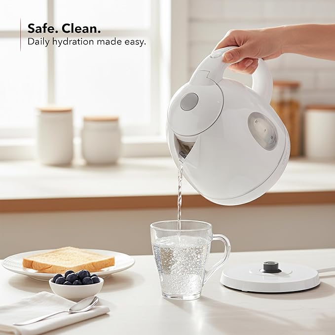 OVENTE Electric Kettle, 1.7L Fast Boiling Water Heater for Coffee or Tea, BPA Free with Water Level Gauge, Auto Shut-Off, Boil-Dry Protection, Indicator Light and Removable Filter, White KP72W