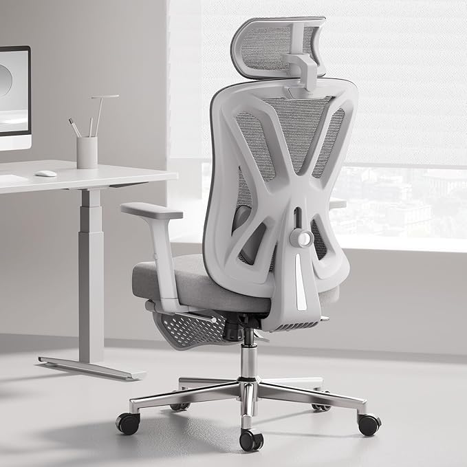 Hbada P5 Ergonomic Office Chair, Desk Chair with Adjustable Lumbar Support and Height, Comfortable Mesh Computer Chair with Footrest 2D Headrest, Swivel Tilt Function White