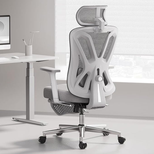 Hbada P5 Ergonomic Office Chair, Desk Chair with Adjustable Lumbar Support and Height, Comfortable Mesh Computer Chair with Footrest 2D Headrest, Swivel Tilt Function White