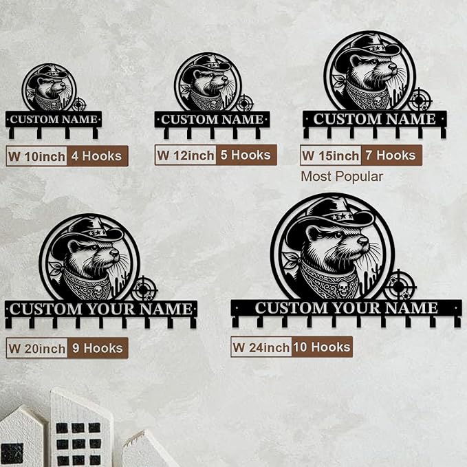 Custom Western Cowboy Metal Iron Key Hooks,Personalized Name & Text Engraving,Decor Wall Keys Holder for Home Entryway (Style C)