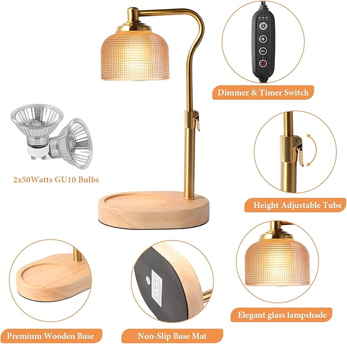 Candle Warmer Lamp with Timer Dimmer, Adjustable Height Candle Lamp for Jar Candles, Wax Melt Warmer Bedroom Decor Christmas Birthday Gifts for Housewarming Gifts New HOM