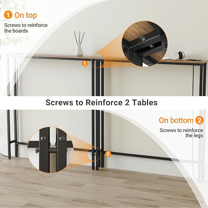 ELYKEN 5.9" Narrow Console Sofa Table with Power Outlets, Total 39.4” Long Behind Couch Table with Charge Station and 6.5’ Extension Cord for Living Room, 5.9" D x 39.4”W x 29.5”H, White Oak