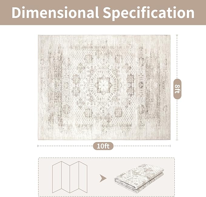 Washable Rugs 8x10 Area Rugs for Living Room,Bedroom,Dining Room- Modern Abstract Large Area Rugs with Non Slip Rubber Backing,Soft Low Pile Neutral Accent Carpet for Nursery Dorm Home Office