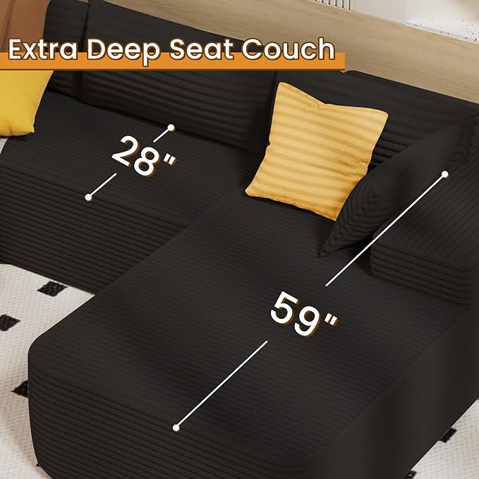 105.5" Modular Sectional Sofa L-Shape, Modular Cloud Sofa with Deep Seat for Living Room Bedroom, Upholstered Couches No Assembly Required (Black Right Facing Chaise)