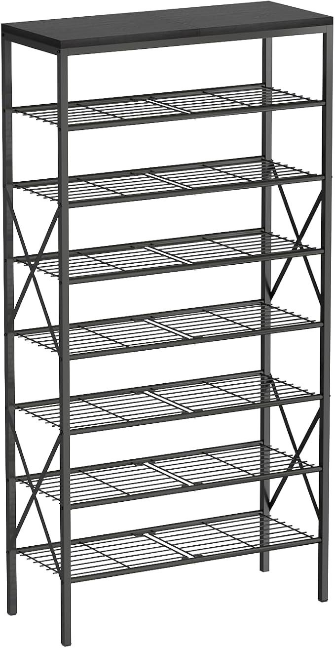 8 Tiers Shoe Rack, Large Capacity Shoe Rack Holds 32 Pairs of Shoes, Durable and Stable, Adjustable Metal Shelf Stackable Shoe Shelf for Entryway, Hallway, Living Room, Closet