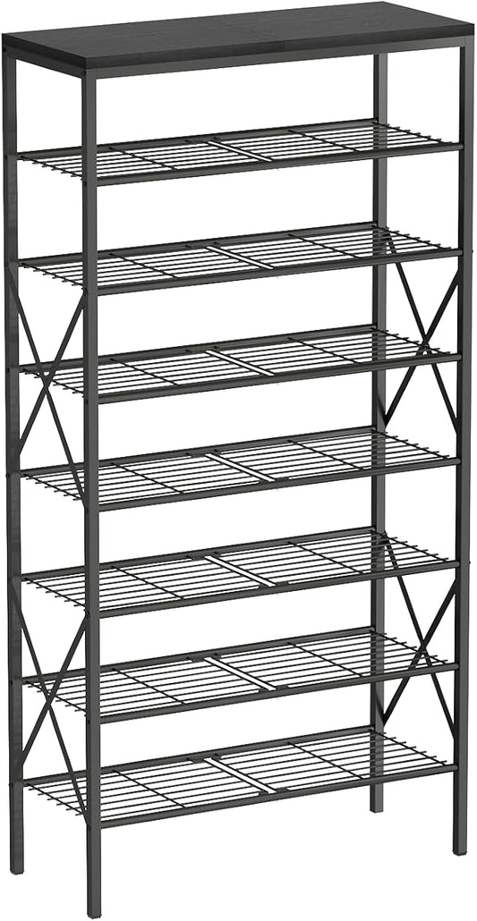 8 Tiers Shoe Rack, Large Capacity Shoe Rack Holds 32 Pairs of Shoes, Durable and Stable, Adjustable Metal Shelf Stackable Shoe Shelf for Entryway, Hallway, Living Room, Closet