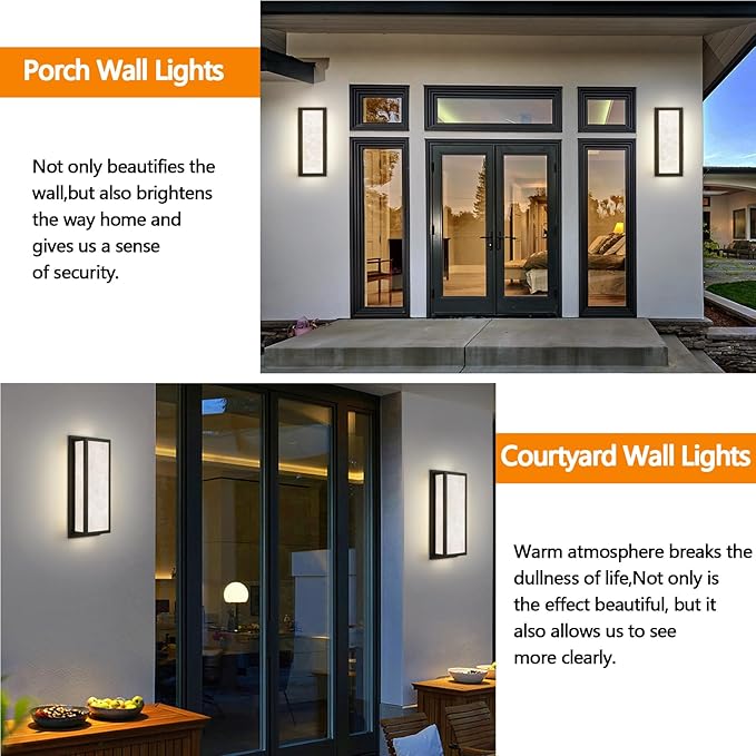 Outdoor Wall Light LED 20W 16.9in Rectangle - Black Modern Exterior Lighting Fixture with Resin Shade,IP65 Waterproof Porch Sconce Brightens to Garage,Front Door,Patio