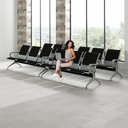 Kinfant 3-Seat Waiting Room Bench Set- PU Leather Office Chair Guest Reception Waiting Room Chair for Airport, Hospital, Bank, Salon, Barbershop, Black(Set of 4)