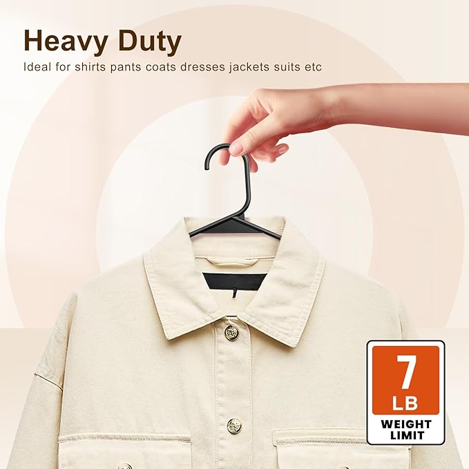 HOUSE DAY Premium Plastic Hangers 10 Pack, Clothes Hanger Space Saving, Heavy Duty Coat Hanger - Durable and Strong Closet Organizers and Storage Makes It Ideal Dorm Room Essentials (Black)