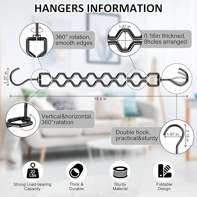 6 Pack Space Saving Hangers for Clothes, Heavy Duty 30Lbs Capacity Magic Clothes Space Saver Sturdy Metal Hanger Organizer with 360° Swivel Hook, Closet Organizers Storage Dorm Essentials Black