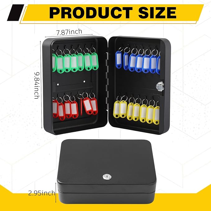 Ripeng 28 Keys Key Holder Wall Mount Steel Cabinet Security Lock Box with Tags and Hooks Key Organizer Wall Safe Storage for Car Office Hotel House Rental Business