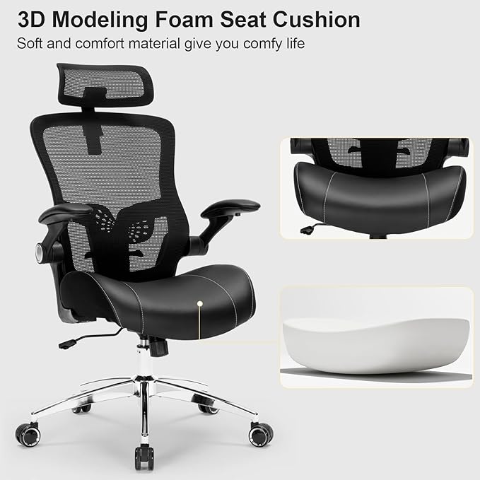 Big and Tall Office Chair, 400lbs Heavy Duty Ergonomic Desk Chair with Soft 3D Modeling Foam Cushion Home Office Desk Chairs with Adjustable Headrest Seat Height Executive Computer Task Chair