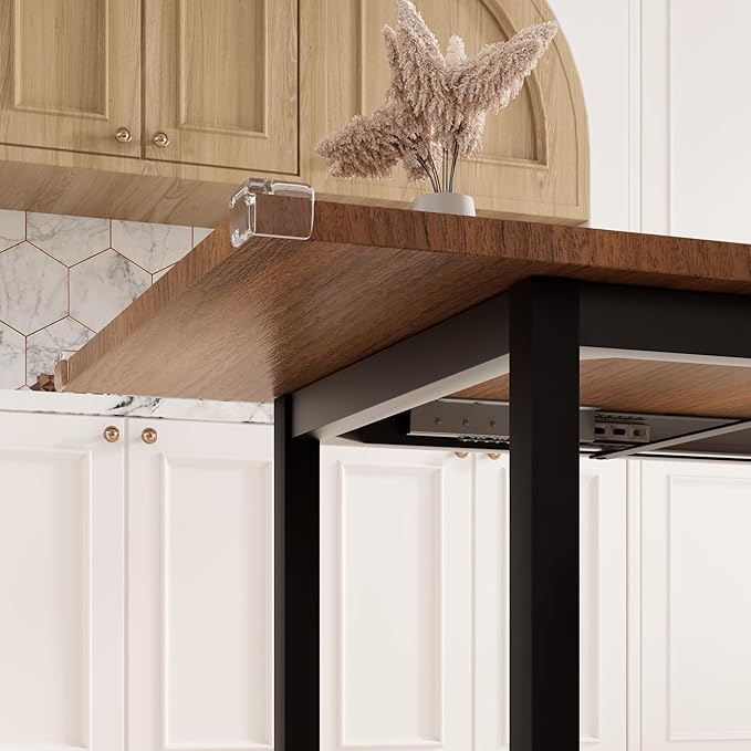 Feonase 7-Piece Dining Table Set with 6 Stools, 63" Large Extendable Kitchen Table Set for 4-8, Mid-Century Dining Room Table with Heavy-Duty Frame & MDF Board, Easy Assembly, Walnut