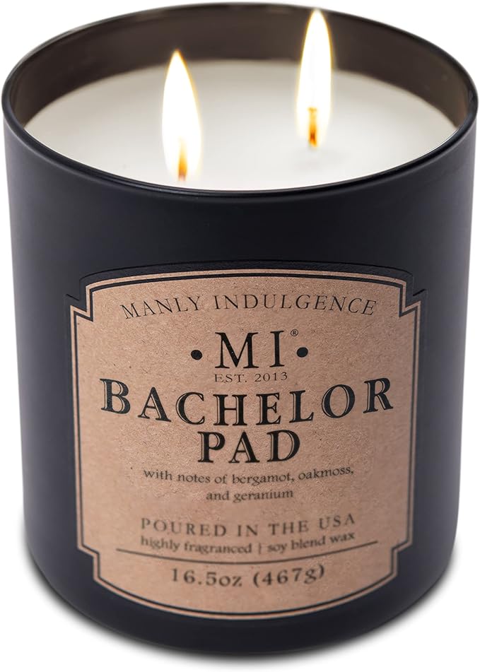 Manly Indulgence Bachelor Pad Scented Candles for Men, 2 Wick, 16.5 oz Premium Soy Blend Wax, 60H Burn, Candles for Home Scented - Made in The USA