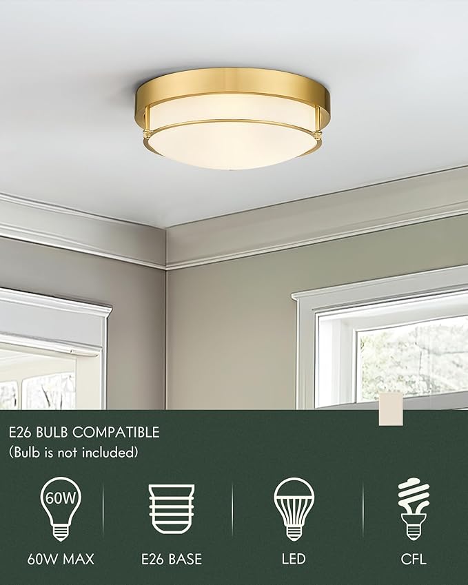 12 inch Flush Mount Light Fixture, 2-Light Modern Ceiling Light with Polished Gold Finish for Hallway Kitchen Laundry Bedroom, 4822-PG