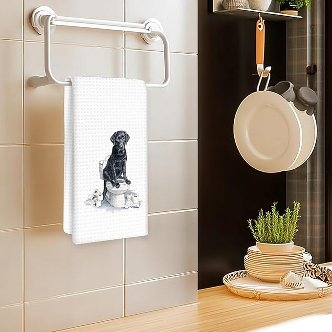 Funny Black Lab Dog Hand Towels Set of 2, Gifts for Labrador Retriever Dog Owners Lovers, Black Labrador Decor for Bathroom, Pet Lovers Gifts Toilet Hand Towels for Bathroom Washroom, 16x24In