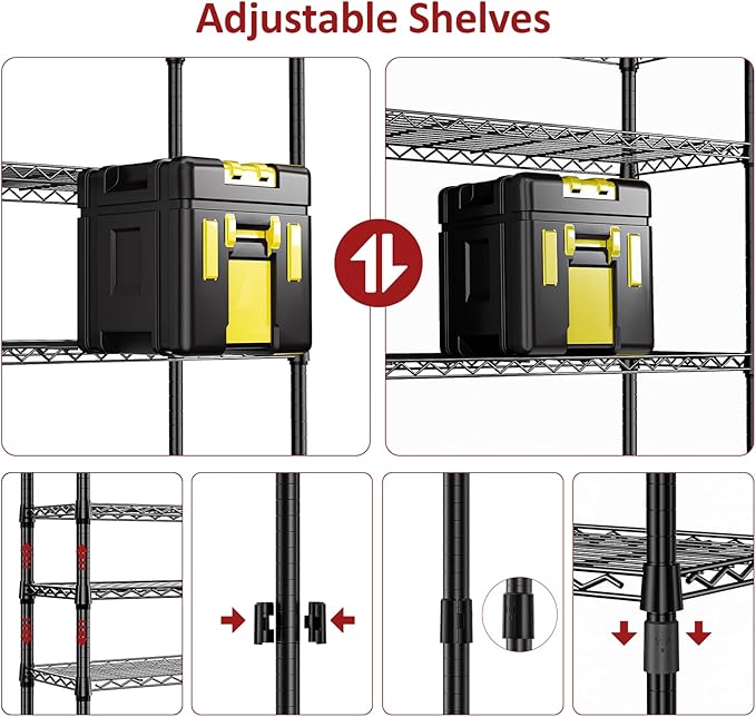IZEUK 5-Tier Black Metal Storage Shelves, Heavy Duty Wire Shelving Unit for Home, Kitchen, Office, or Garage Organization, 1250 lbs Capacity, 13.8" D x 29.5" W x 59.5" H