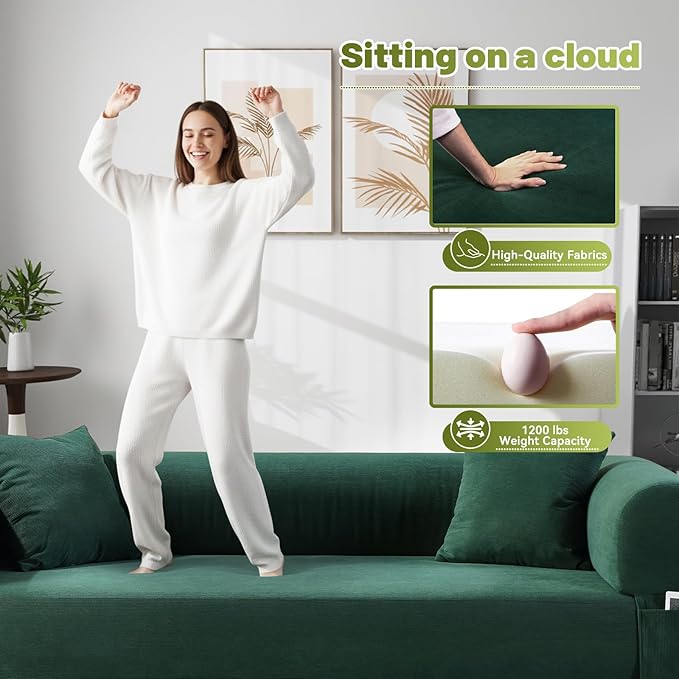 Convertible Futon Sofa Bed,80" Folding Pull Out Couch with Pillows & Storage Pocket, Oversized Queen Sleeper Sofa in a Box,Corduroy Boneless Couch for Living Room,Deep Green