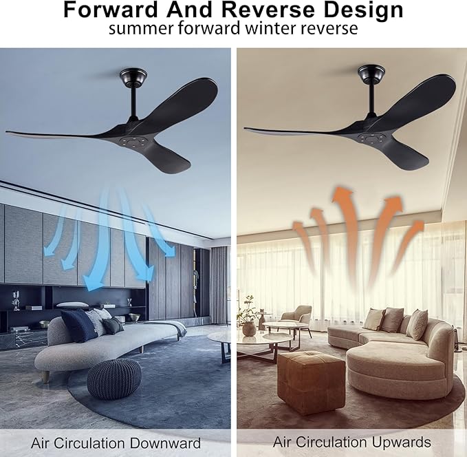 72 inch Ceiling Fan no Light, Quiet Reversible DC Motor Wood Ceiling Fan without Light, Black Modern Ceiling Fan with Remote Control for Outdoor Indoor Farmhouse Patios